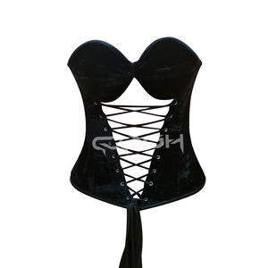 Corset sexy en velours noir à décolleté plongeant en V, avec laçage frontal, baleines en acier et bonnets cœur, style mode, Fabricant - Product Image 3