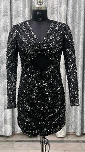 Vestido de noche elegante con cuentas de lentejuelas bordadas a mano de manga completa hasta la rodilla hermoso patrón para fiestas Característica sexy - Product Image 2