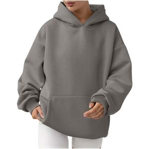 Sweatshirt à capuche surdimensionné pour femme, couleur unie, manches longues avec poche, pull ample, sweat à capuche d'automne et d'hiver pour homme - Product Image 2