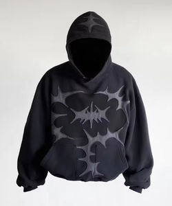 Sudadera con Capucha Personalizada de Algodón Peinado Puro, Sin Cordón, con Parches Desgastados, Estilo Vintage y Lavado Ácido - Product Image 4