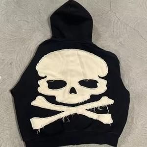 2025 OEM personnalisé hommes en détresse broderie Patch deux pièces survêtement ensemble acide lavage strass à capuche grande taille hiver - Product Image 2