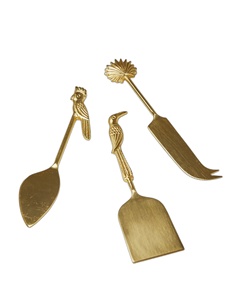 Bright Collection Premium Design Cheese Tool Stainless <b>Steel</b> <b>Cutter</b> Spreaders Fork Green Resin Handle With Gold Blade Set - Product Image 3