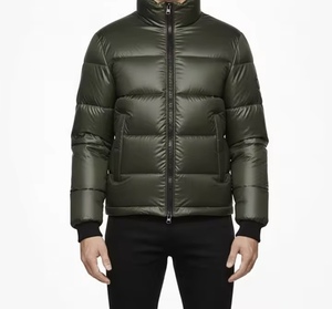 Men's <b>Burgundy</b> PU <b>Puffer</b> <b>Jacket</b> Stand Collar Zipper Closure Windproof Down Filled Casual Winter Wear Regular Length Slim Fit - Product Image 6