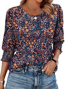 Camicette da donna eleganti top Casual a maniche 3/4 con polsini a smock tinta tinta semplice per l'autunno primavera estate - Product Image 4