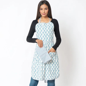 Indian Hand Printed Ikat Print Handcrafted <b>Kitchen</b> <b>Apron</b> Block Print <b>Apron</b> Charlotte Indigo for Home Use - Product Image 1