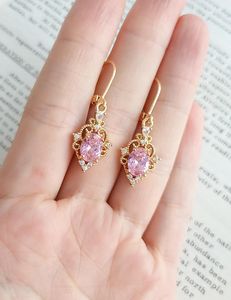 Boucles d'oreilles clous en argent sterling 925 plaqué or 18 carats avec saphir rose, pierre précieuse vintage, filigrane, cadeau d'anniversaire - Product Image 3