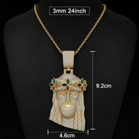 Collier Hip Hop plaqué or avec pendentif trèfle, couronne et Jésus, serti de zircone cubique, pour homme