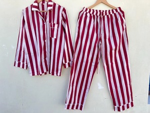 Conjunto de pijama de algodón 100% hecho a mano indio elegante estampado a rayas ropa de noche traje de noche de algodón suave-Pijama de algodón puro para mujer - Product Image 6