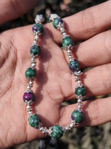 Natural Ruby Zoisite Beaded <b>Necklace</b> 8mm Smooth Round Beads Green Ruby Zoisite Gemstone <b>Necklace</b> <b>Sterling</b> <b>Silver</b> Gift For Her - Product Image 4