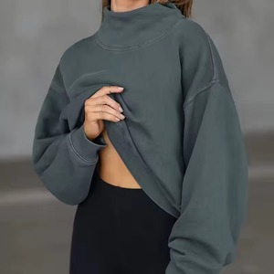 Sudadera con capucha de gran tamaño a la moda holgada personalizada para mujer, suéter en blanco con cuello dividido lateral, novedad de otoño, tarifa barata - Product Image 5