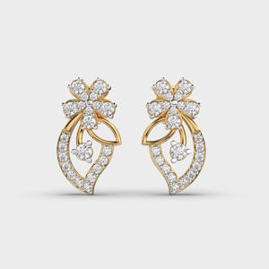 Boucles d'oreilles florales en or rose/blanc/jaune 18 carats avec motif feuille et diamants |   Bijoux fins de luxe pour femmes - Product Image 5