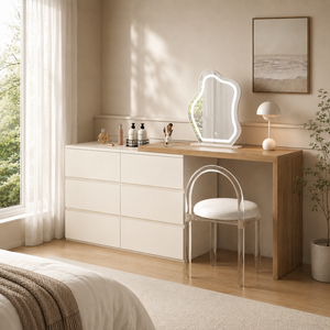 <strong>Dressing</strong> <strong>Table</strong> with Mirror Dresser for Bedroom Wood 6 Drawer Dresser for Bedroom <strong>Corner</strong> Makeup Vanity - Product Image 2