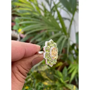 Citrine Peridot Cocktail Ring 925 Sterling Silver Handmade Statement Gemstone Ring Wholesale Jewelry Supplier - Product Image 4