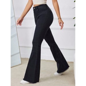 Vaqueros negros de mezclilla estilo vintage, corte bootcut, ajustados, de cintura alta, a la moda, modernos, con dobladillo acampanado, transpirables, ecológicos, talla 26-40 - Product Image 4