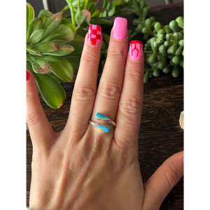 Sterling <b>Silver</b> Turquoise Inlay <b>Ring</b> Rhodium Plated <b>Adjustable</b> Dainty Fine Jewelry - Product Image 2