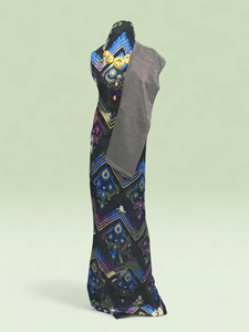 Conjunto de Lujo para Boda en Tela Maqbal Dirac Azul Turquesa con Bordado Multicolor y Chal Floral a Juego - Product Image 3