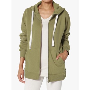 Sweat à capuche long pour femme, coupe ample, coupe-vent et respirant, avec poche kangourou, en polaire zippé pour l'hiver - Product Image 1