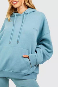 Nouveau Style Logo personnalisé femmes décontracté solide court longueur régulière hiver à manches longues tricot polaire à capuche survêtement pantalons empilés - Product Image 3