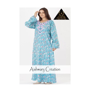 Modest Cotton <b>Kaftan</b> Abaya Dress for Muslim Women Embroidered Neck Detail Full Sleeve Islamic Fashion Everyday Wear - Product Image 1