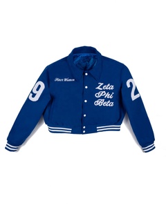 Chaquetas universitarias cortas de lana Zeta Phi Beta Letterman con parches de chenilla personalizados y chaquetas universitarias cortas bordadas para mujer - Product Image 1