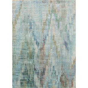 Tapis Kavi bleu noué à la main en laine et soie de bambou Unstring Srb(727) à motif abstrait moderne pour usage domestique - Product Image 1