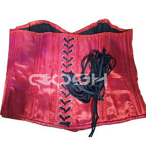 Corset haut de gamme en satin rouge à double armature en acier, à porter pour les fêtes, avec laçage dans le dos - Product Image 6
