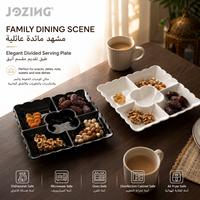 Assiette de service en porcelaine JOZING à 5 compartiments, noire et blanche, à bords festonnés, pour les dîners de fête