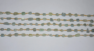 Natural Aquamarine Oval <b>Rosary</b> Chain Gold Plated Wire Wrapped Gemstone Beaded Chain for DIY Jewelry Making Necklace - Product Image 5