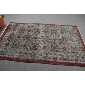 Turkish Area Rug 3.9x6.8 ft, Vintage <b>Red</b> Striped <b>Wool</b> Rug - Product Image 4