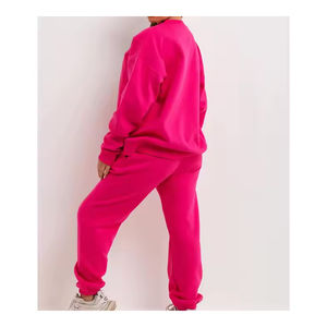 Conjunto completo de mujer ecológico 100% algodón Jogging pantalones sudaderas con capucha Casual patrón sólido chándal de talla grande transpirable - Product Image 4