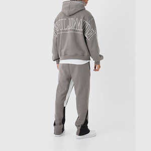 Chándal OEM de otoño con estampado para hombre, chaqueta transpirable de LICRA/algodón con cremallera, conjunto de dos piezas para correr de ajuste regular para uso diario en fitness - Product Image 3