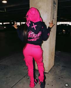 ชุดวอร์ม2ชิ้นสำหรับผู้หญิงเสื้อครอปมีซิปมีฮู้ดสำหรับฤดูใบไม้ร่วง - Product Image 4