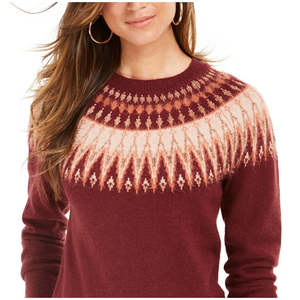 Maglione da Donna Style Co con Motivo Fair Isle, Collo Tondo, Rosso, Taglia XS, Stile Coreano, Traspirante, Design Casual con Colletto a Fiocco e Bottoni - Product Image 2