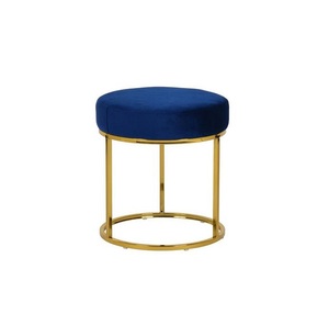 Tabouret de bar ottoamn au design floral unique en velours bleu top métal argent jambes brillantes mini tabouret grande qualité à un excellent tarif - Product Image 4