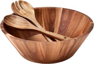 Bol de service en bois dernier modèle avec 2 serveurs Bol en bois naturel pour salade fruits maison cuisine table à manger fête et mariage - Product Image 6