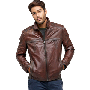 2024 mejor diseño transpirable piel de oveja chaqueta de cuero hombres alta calidad con capucha cuello primavera OEM servicio al por mayor precio barato - Product Image 1