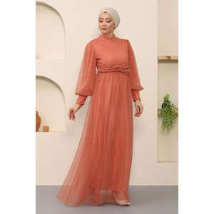 ชุดราตรีทรงเอไลน์ลายจุดประดับมุก แขนสั้น ความยาวแม็กซี่ สไตล์เรียบง่าย รุ่น MSW12238-2 ไซส์ XL - Product Image 4