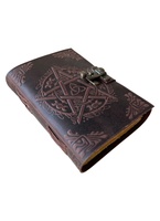Pentagramme En Relief Dur En Cuir Véritable Journal Cahier En Laiton Antique C-Lock À La Main Deckle Art Papiers Cahier Journal Personnel