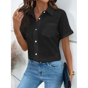 Camisa de manga corta con cuello y botones para mujer, 34979 - Negro - Product Image 5