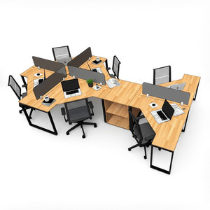 Contemporary 6-Piece Wooden Cluster <b>Desk</b> Module with Rubberwood <b>Shelf</b> & Iron Legs (Assembly Required) - Product Image 1