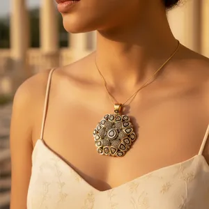 "Floral Diamond <b>Cluster</b> Pendant Necklace for Women-Gold Plated" - Product Image 2
