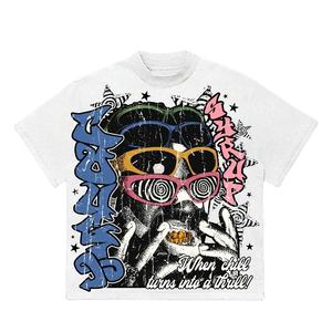 T-shirt graphique psychédélique Y2K personnalisé en gros, imprimé vintage, coupe oversize, 100 % coton, éco-responsable, style streetwear Harajuku - Product Image 3