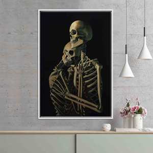 Modern Halloween Skull Couple Printed <b>Canvas</b> Artwork - Flat Design,WHITE <b>FRAMED</b> <b>CANVAS</b> - Product Image 1