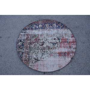 Alfombra turca vintage de 3,6x3,6 pies, tejido plano rojo y azul, diseño de retazos de área grande para decoración para sala de estar, Material de lana de látex - Product Image 1