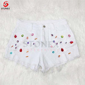 Dernier design Shorts en jean bleu strass cristal diamant coloré sexy Shorts en jean pour femmes Shorts pour femmes Shorts pour femmes - Product Image 2