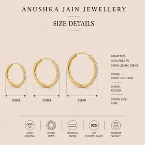 18K Gold Rhodium Plated <b>Huggie</b> <b>Hoop</b> Earrings with Zircon and Diamond-Geometric Religious Style - Product Image 5