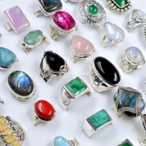 Lote de anillos surtidos de piedras preciosas reales, anillos de plata de ley 925, lote de anillos a granel, joyería de playa, anillos de diseñador Vintage para mujer - Product Image 1