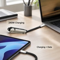 Kabel Data USB-C ke USB-C USB 3.0 XXD 240W Desain Lipat 180 Derajat Konduktor Tembaga Murni untuk Ponsel Laptop Tablet