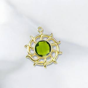Round <b>Peridot</b> Gemstone Gold Plated Charm Fashion <b>Pendant</b> - 925 Silver Charms Jewelry - Wholesale Jewelry Piece - Product Image 1