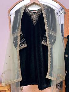 Sofisticado bordado botón Placket Salwar diseño elegante moda Lino Oficina desgaste Kurti conjunto para adultos indio paquistaní - Product Image 3